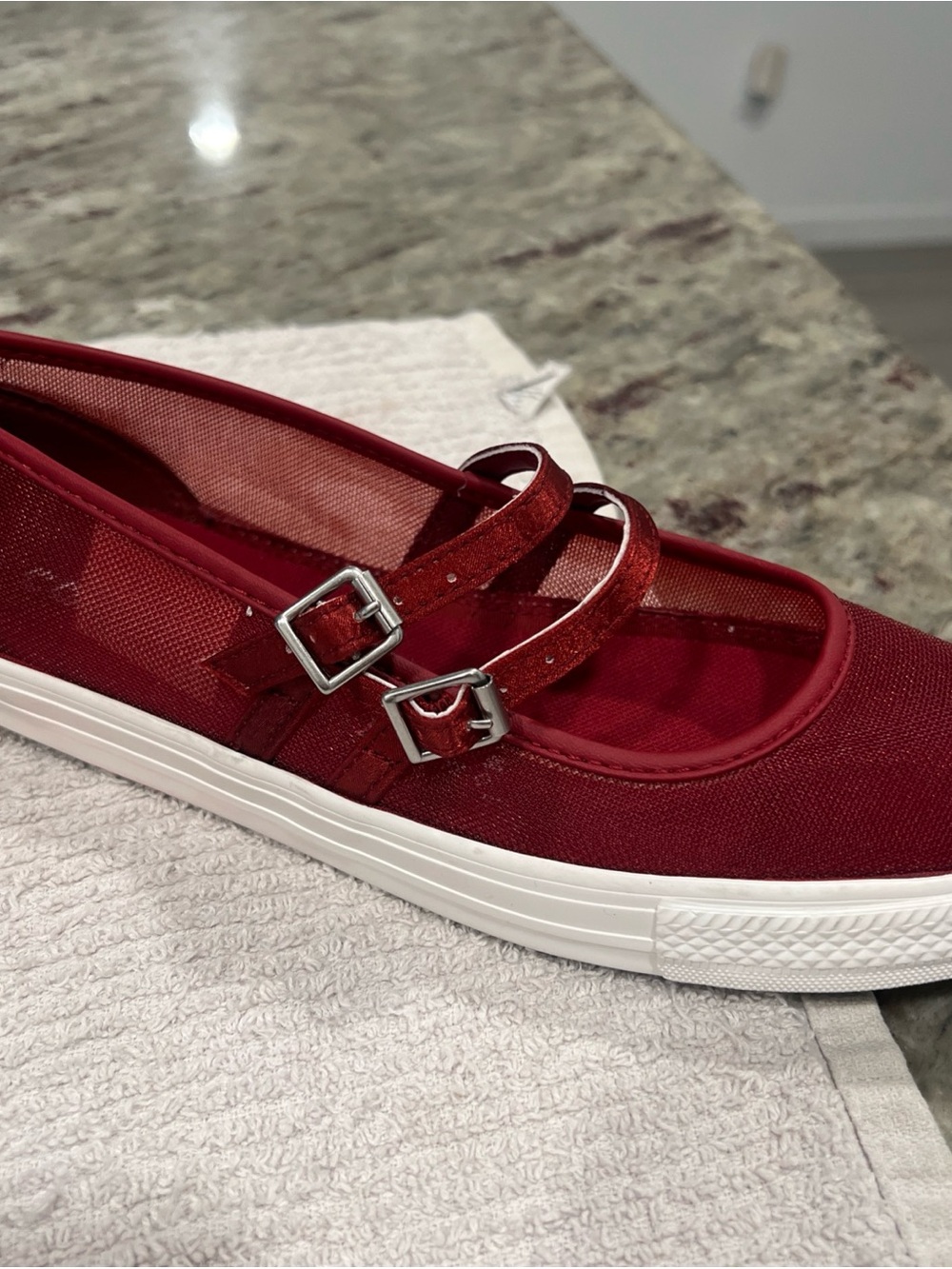 Converse Women's Red Mary Jane Flats with Strap - Picture 9 of 10